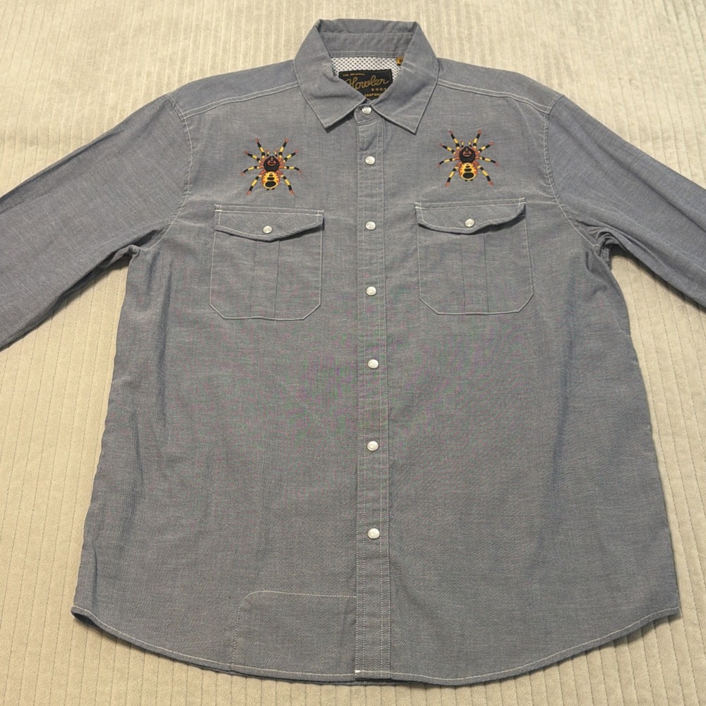 Howler Bros Gaucho Snapshirt Tarantulas Men's Medium Embroidered Spiders Western - Picture 3 of 10